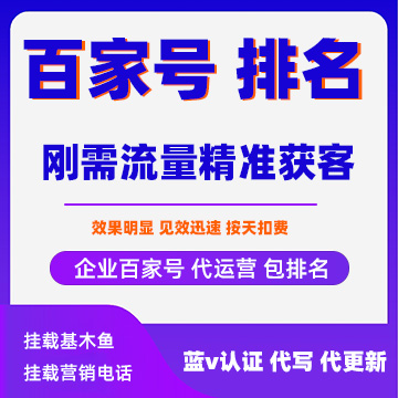 百家号代运营一条龙服务：百家号文章关键词排名，蓝v认证代运营 ，账号首页必现